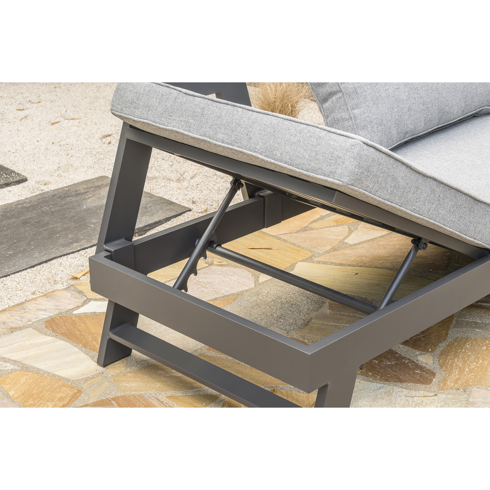 NEWYORK - Salon d'angle de jardin 6 places en aluminium gris anthracite