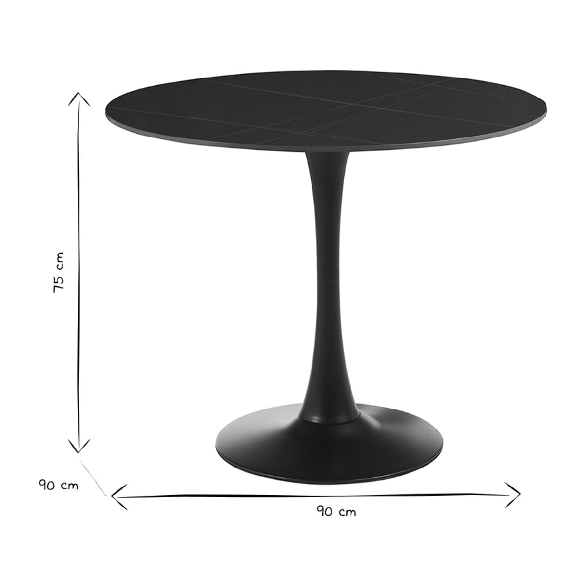 Table à manger design ronde en céramique noire et métal D90 cm MALOU