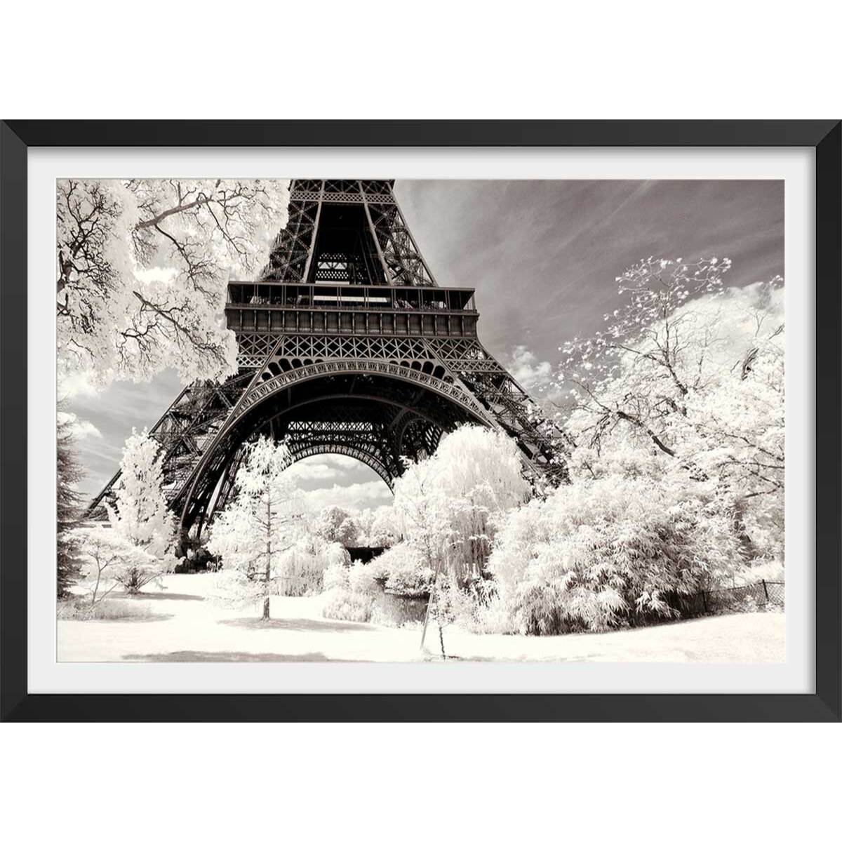 Affiche paris winter white la tour eiffel Affiche + cadre en bois - Noir