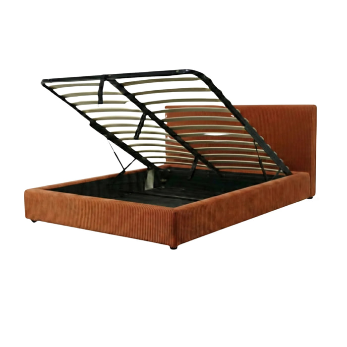 Lit coffre Colisée avec tête de lit | Robuste et confortable | Montage simple rapide | Velours Côtelé | Terracotta