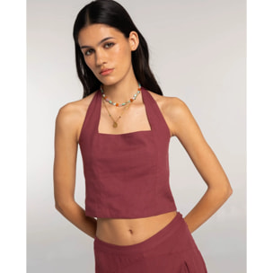 Top halter con lazada al cuello de mujer
