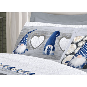 Completo Lenzuola 100% Cotone Gnomi Blu