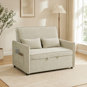 Canapé convertible 2 places dossier inclinable 5 niv. tissu chenille beige