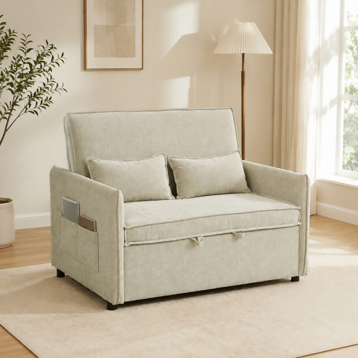 Canapé convertible 2 places dossier inclinable 5 niv. tissu chenille beige
