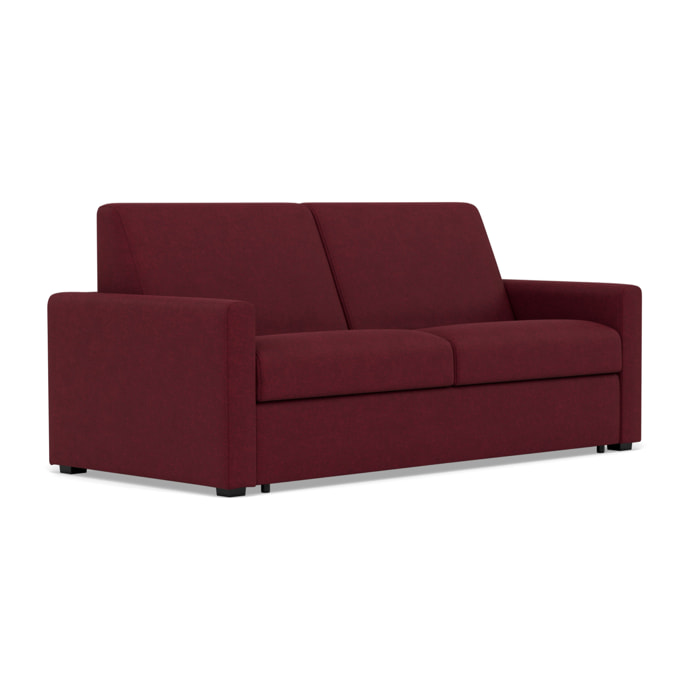 Julia - canapé 3 places convertible couchage quotidien matelas 18 cm en tissu - Prune