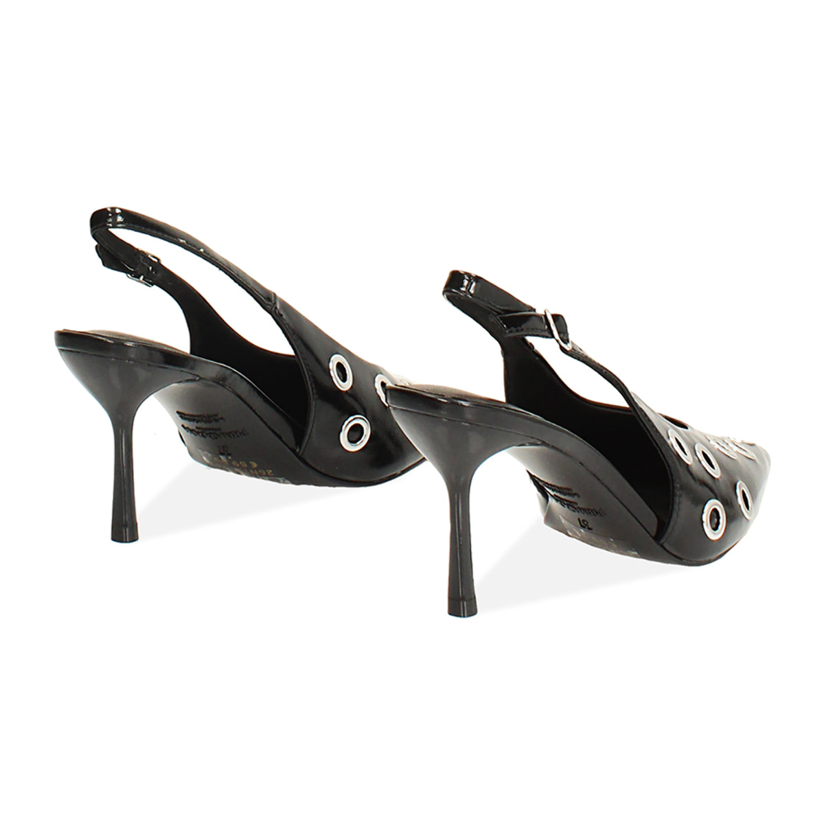 Décolleté slingback nere con oblò, tacco 8 cm