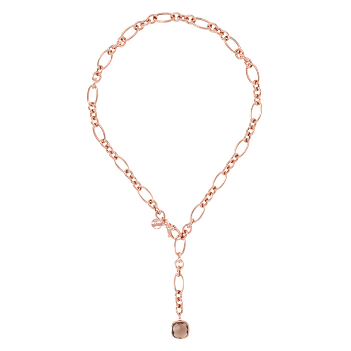 Collana a Cravatta Catena Ovale con Quarzo Marrone Quadrato