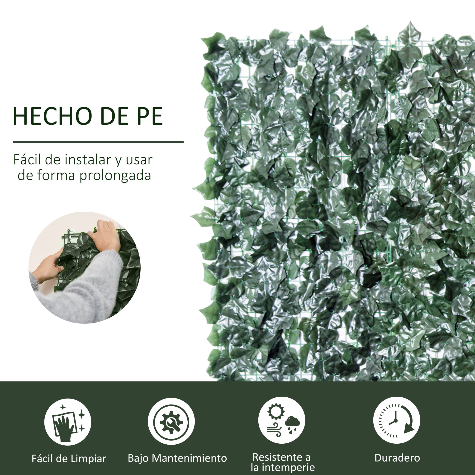 Seto Artificial Ocultación Jardín en Rollo 2,4x1 m Pantalla de Valla de Privacidad de Hiedra Artificial para Terraza Balcón Exterior Decoración de Hojas Verde