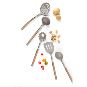 Set 5 utensili Excelsa Natural Life, nylon e acacia, beige