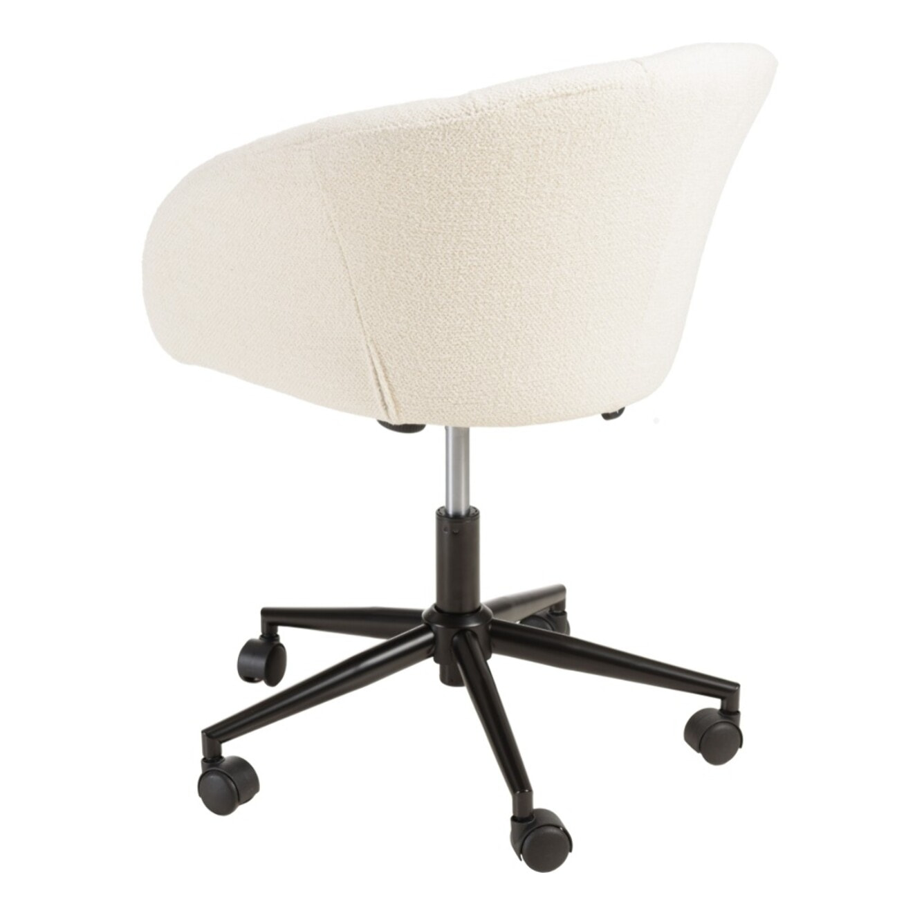 MINA - Chaise de bureau à roulettes en tissu écru dossier arrondi