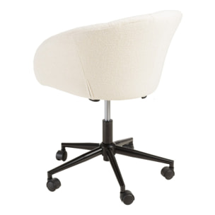 MINA - Chaise de bureau à roulettes en tissu écru dossier arrondi
