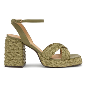 Sandalia de tacón Valeriette en rafia natural con cierre de pulsera