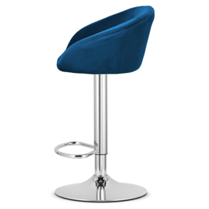 Sgabello da bar East in velluto blu e cromo