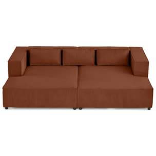 Stella - canapé droit 3 places avec double méridienne - assise profonde - en velours côtelé - Terracotta