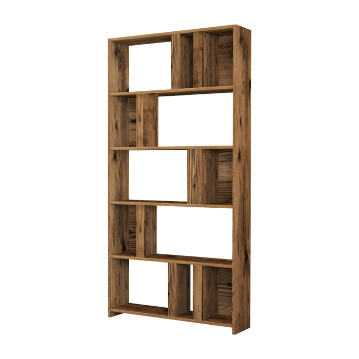 Libreria Karl, Scaffale da ufficio, Mobile portalibri, Biblioteca, 90x20 h180 cm, Noce