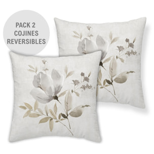 Pack 2 fundas de cojín deco FLORES BEIG Nordic-Home