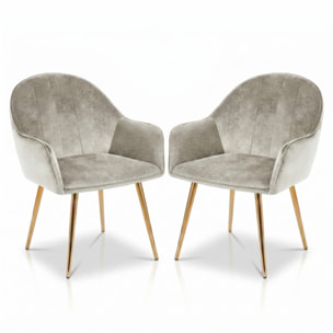 Set 2 poltrone in velluto con gambe oro, sedie imbottite design elegante e moderno, struttura in legno con schienale e seduta confortevoli, rivestimento effetto velluto morbido, ideali per soggiorno camera e ufficio, stile raffinato