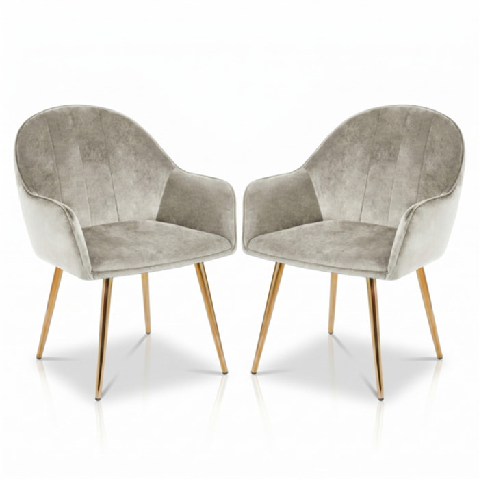 Set 2 poltrone in velluto con gambe oro, sedie imbottite design elegante e moderno, struttura in legno con schienale e seduta confortevoli, rivestimento effetto velluto morbido, ideali per soggiorno camera e ufficio, stile raffinato