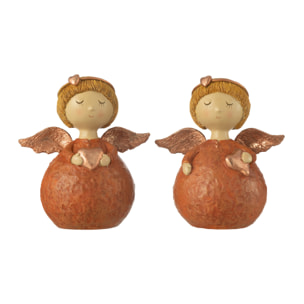 J-Line figurine Ange Coeur - polyrésine - cuivre - large - 2 pcs