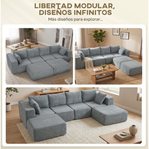 Sofá Modular en Forma de U, Sofá de Esquina Seccional de 4 Plazas con 2 Taburetes, Almohadas, Reposabrazos Anchos, sin Montaje, Asientos Amplios y Profundos, Tapizado en Terciopelo, Gris Oscuro