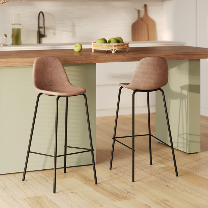 Lot de 2 chaises de bar 75 cm en cuir synthétique taupe - Henrik