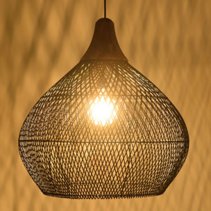 SIXTINE - Suspension 'cloche' 68x68cm en rotin couleur noire et teck