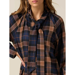 Oltre - Blusa check con fiocco - Marrone