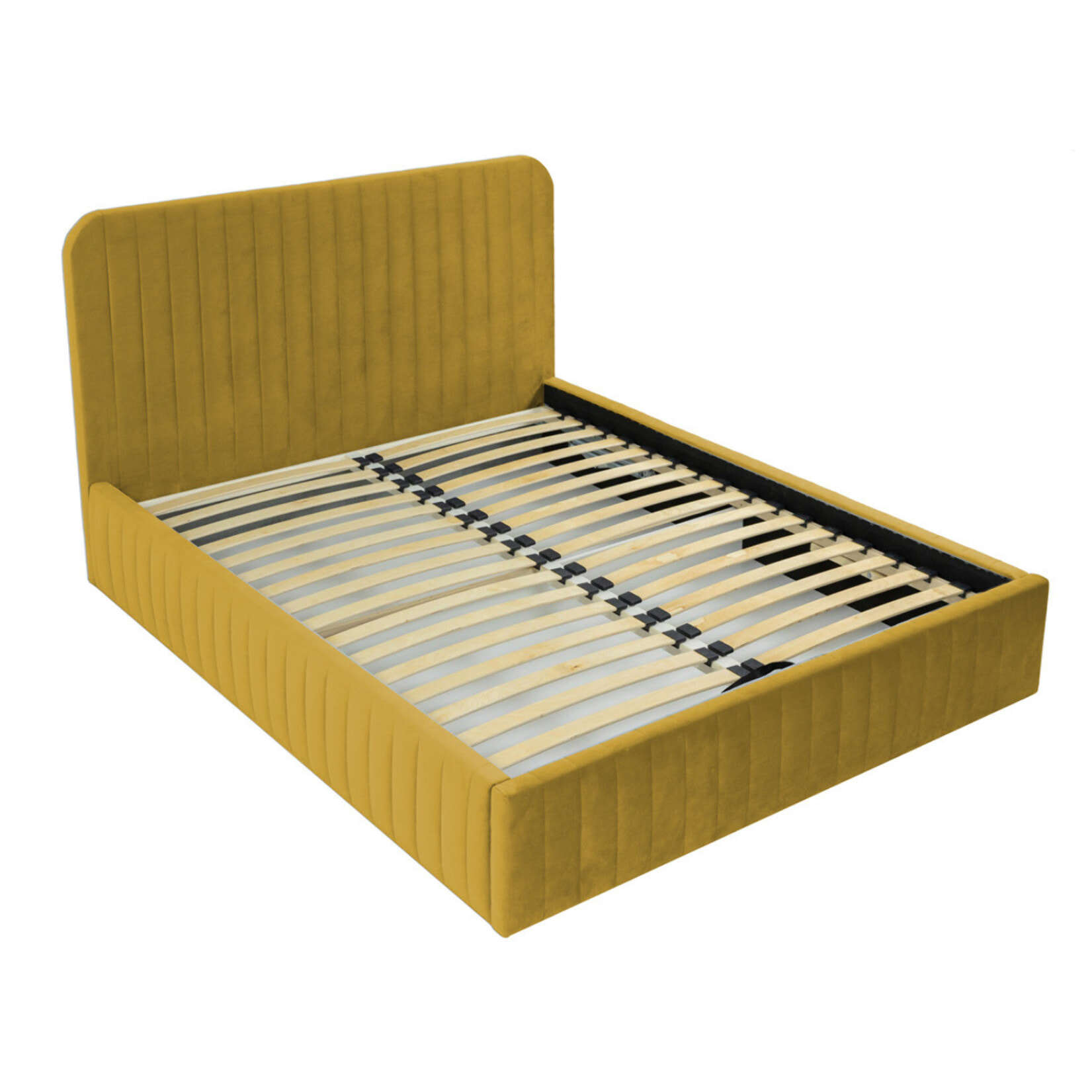 Stuart - lit coffre - 160x200 cm - sommier inclus - en velours - Jaune