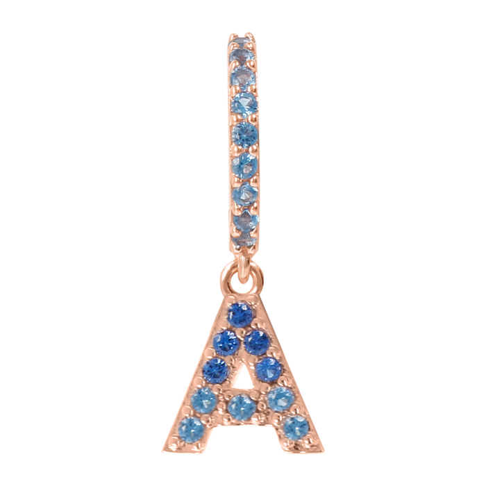 Orecchino Pendente con Lettera A in Pavé di Cubic Zirconia Blu
