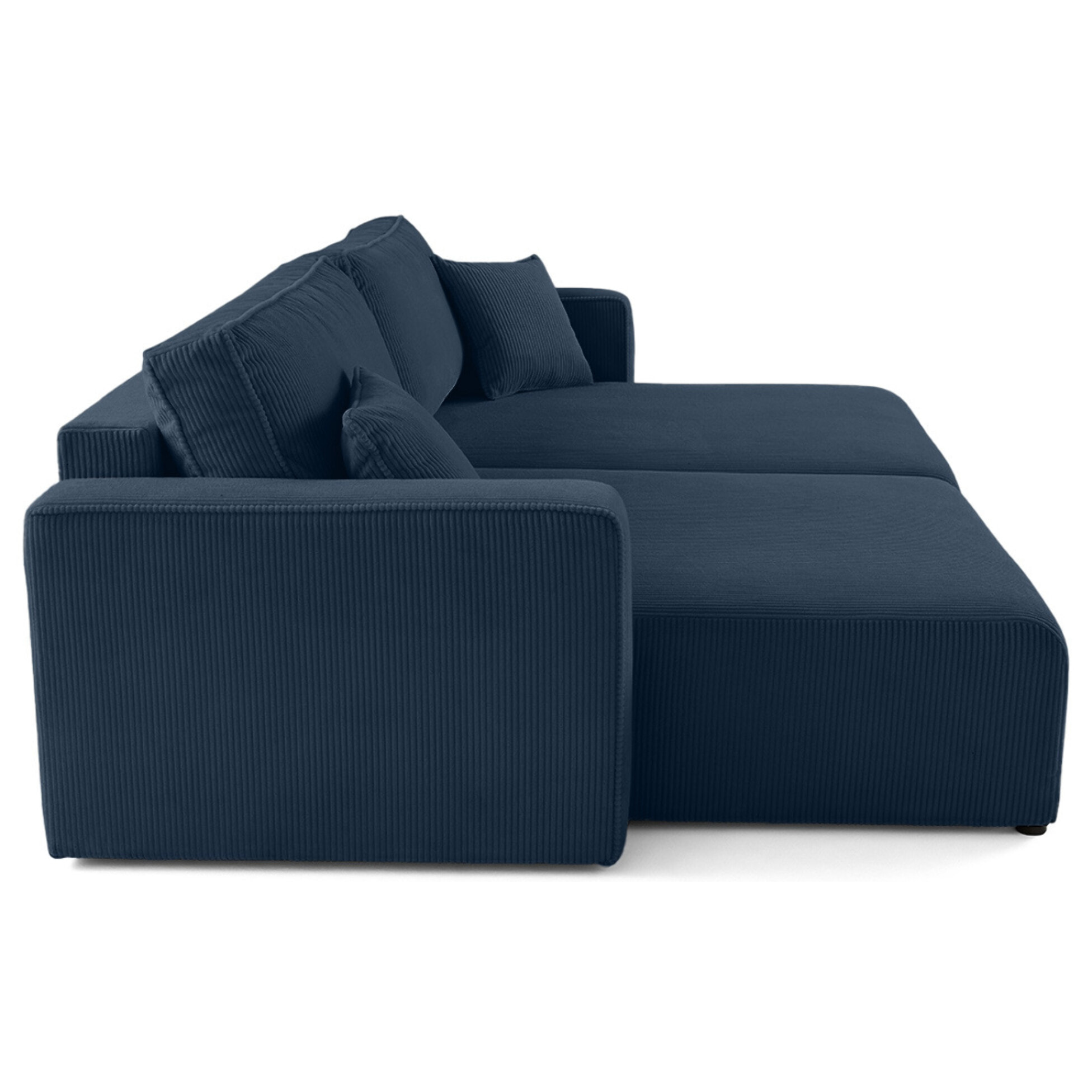 Topaze - Canapé droit 4 places avec double méridienne - assise profonde - en velours côtelé - Bleu