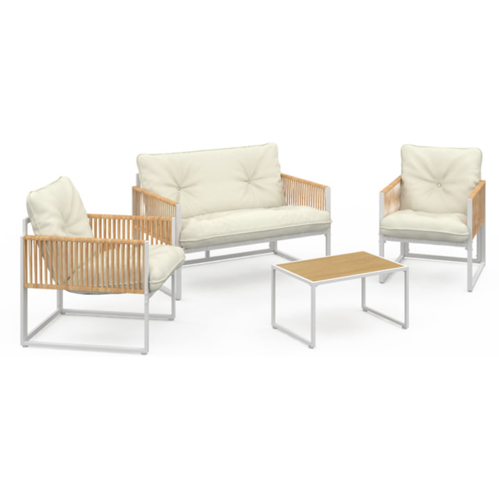 Salon de jardin Ozéa 4 places blanc et cordage