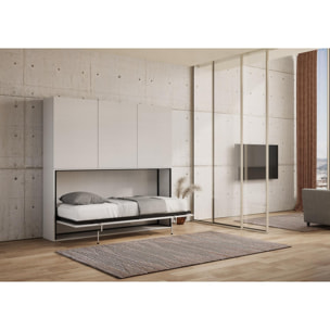 Armoire lit escamotable horizontal 1 couchage 85 Kando avec matelas composition D Frêne Blanc