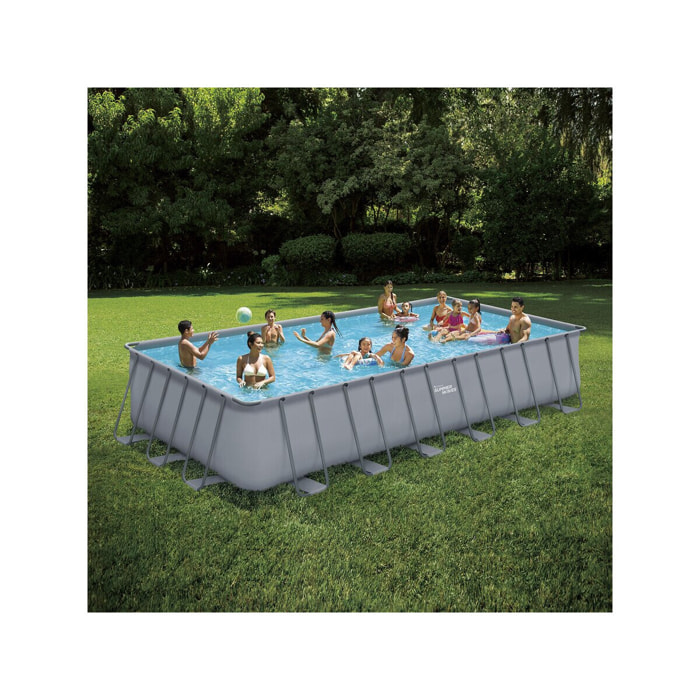 Piscine tubulaire grise - "LUDO 5" - 7.32 x 3.66 x 1.32 m - Filtration à  sable 5,7m3/H