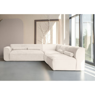 Felix - canapé modulable d'angle droit 5 places en tissu texturé - Beige