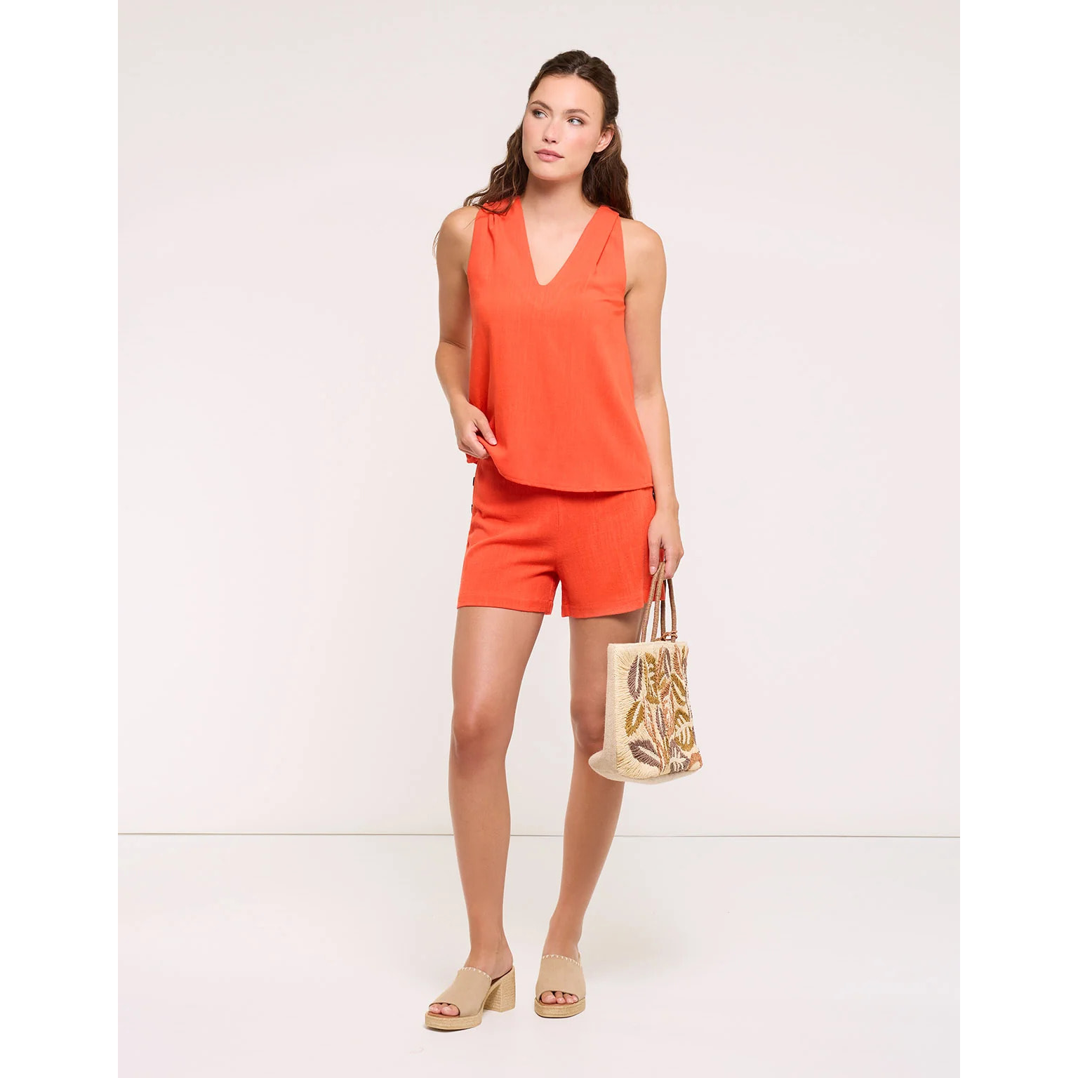Blusa Lino Fluida Sin Mangas Naranja - Ariana