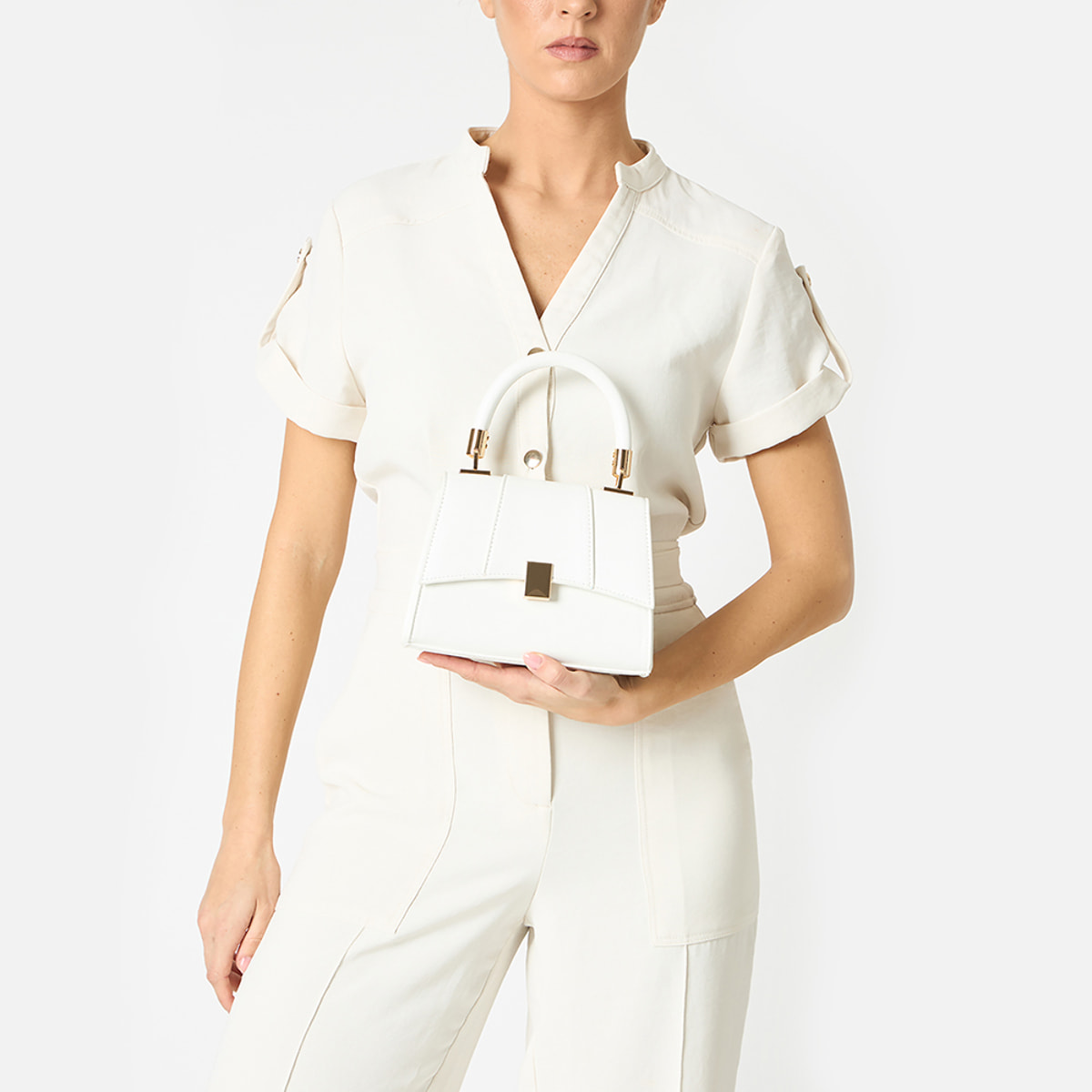 Mini bag donna bianca a trapezio