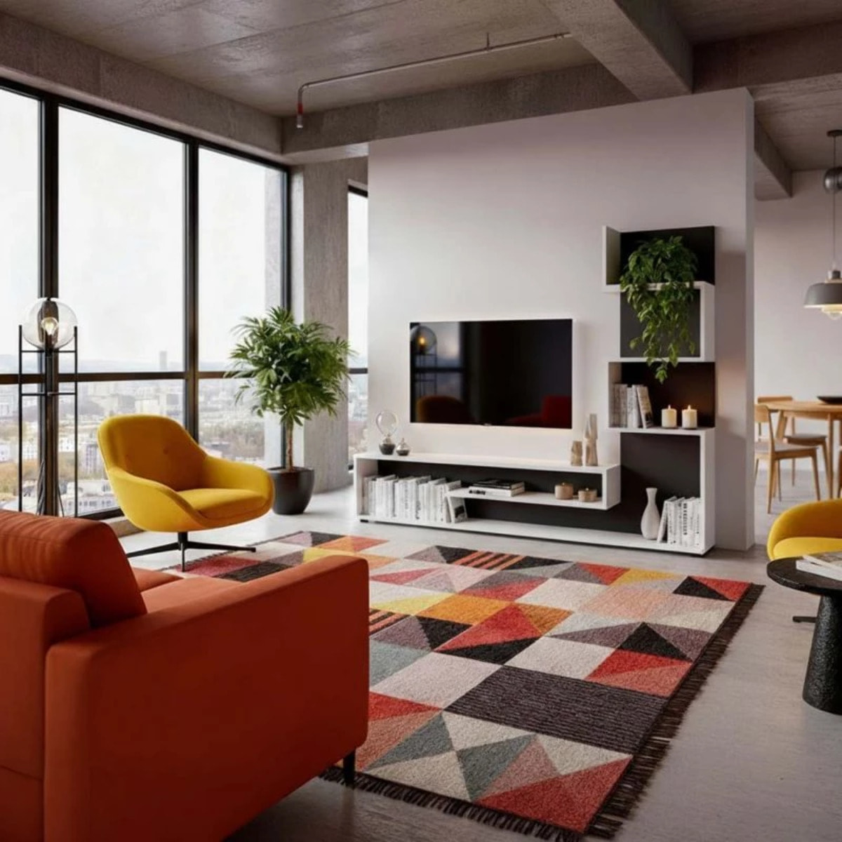 Mueble de salón Moobi en color blanco artik negro y medidas 160 x 124 cm Blanco Artik (Blanco Mate) - Negro