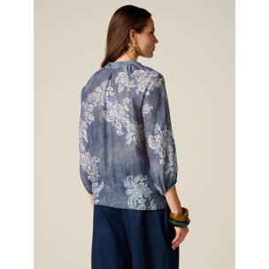 Oltre - Camicia in voile fantasia - Blu