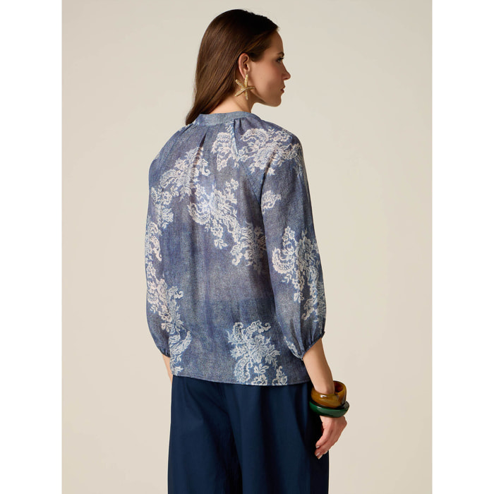 Oltre - Camicia in voile fantasia - Blu
