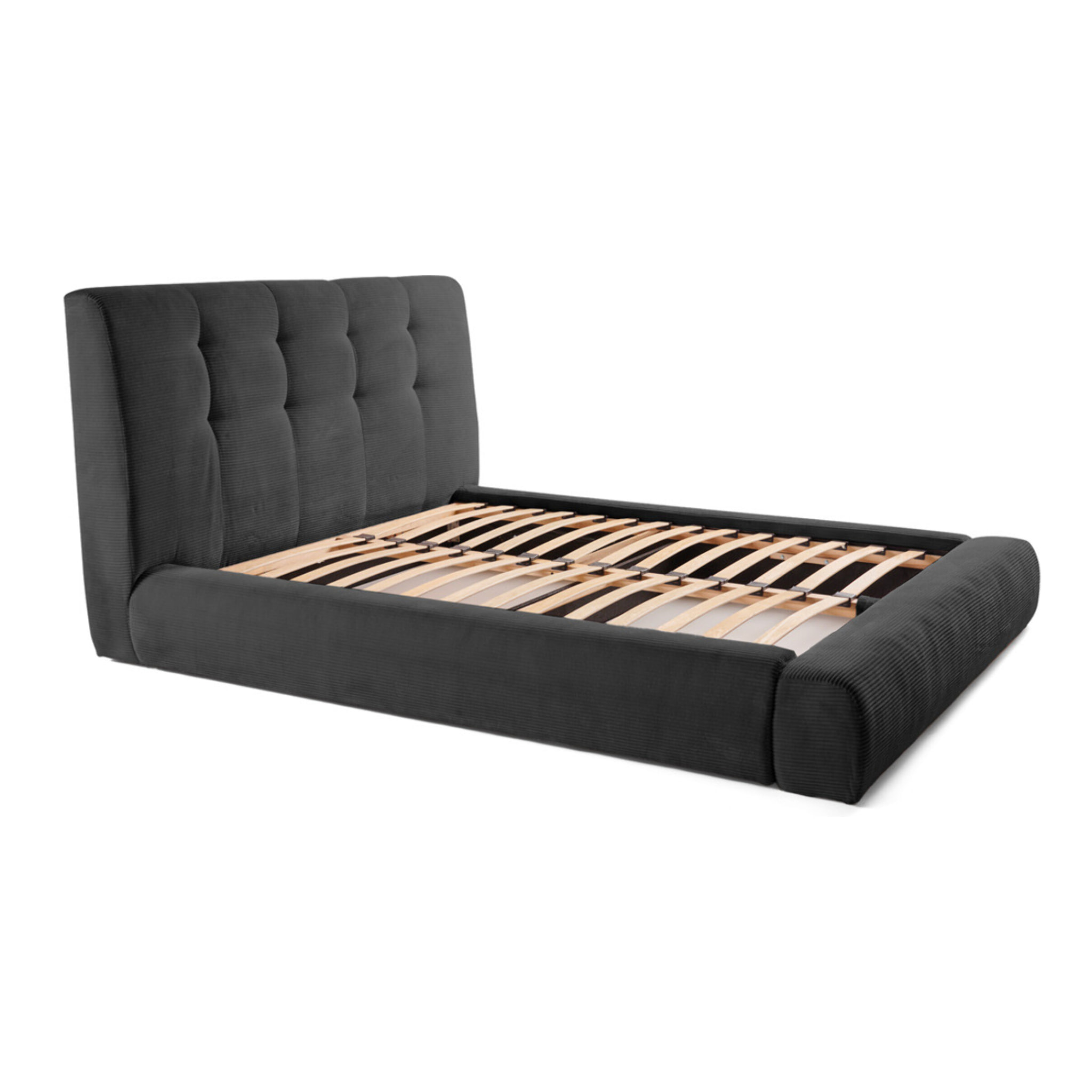 Onyx - lit coffre - 140x190 cm - en velours côtelé - sommier inclus - Gris foncé