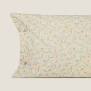 Funda de almohada algodón percal 180 hilos hojas Senolio color verde 100% Algodón percal