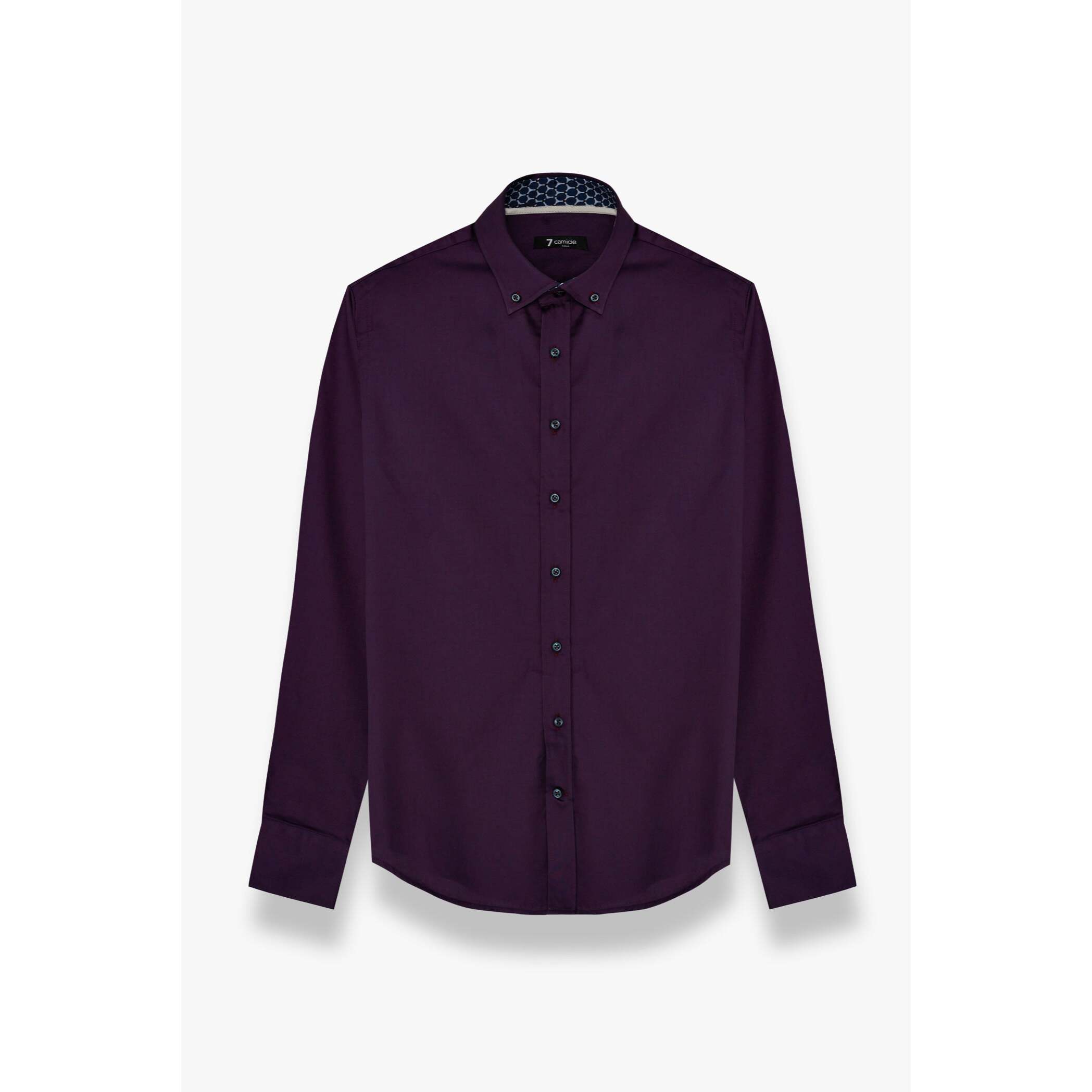 camicia uomo 1 bottone button down slim Satin Unito Viola Melanzana