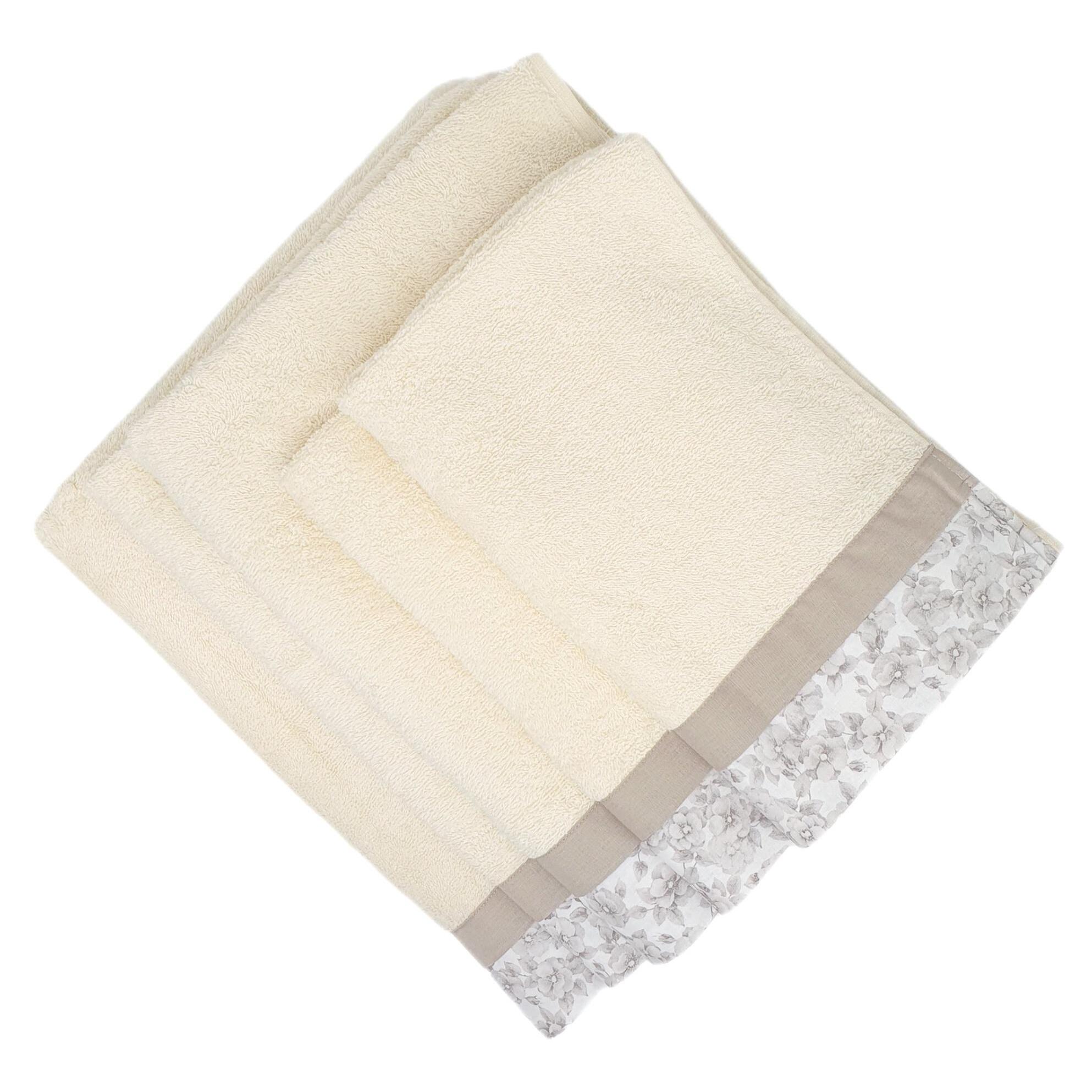 Set Spugna PRIMULA 5 Pezzi: 2 Viso+2 Ospite + 1 Telo Bagno - 450 gr/m² - Panna - Puro Cotone