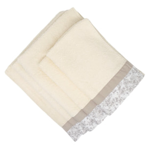 Set Spugna PRIMULA 5 Pezzi: 2 Viso+2 Ospite + 1 Telo Bagno - 450 gr/m² - Panna - Puro Cotone