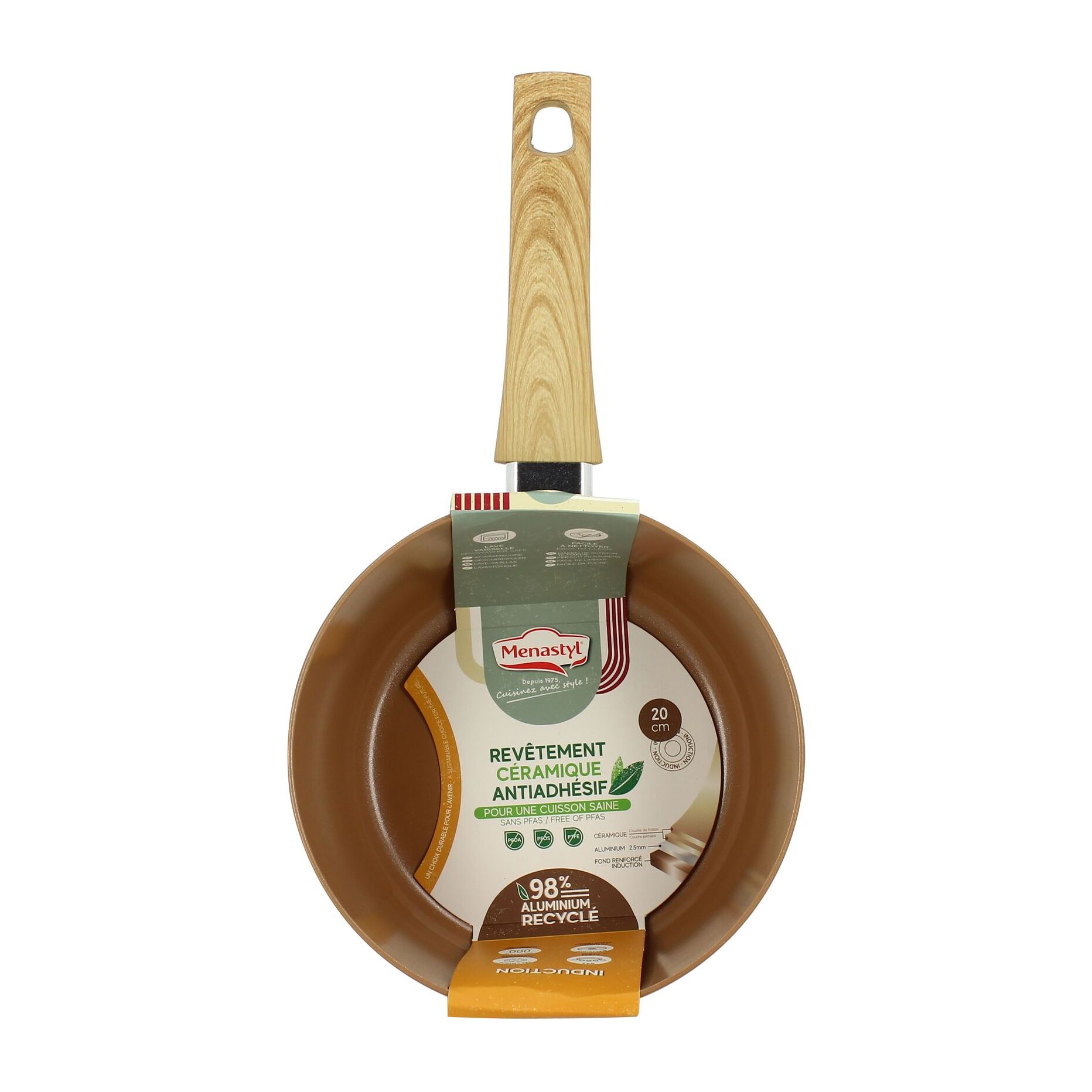 Casserole en revêtement céramique 20cm noisette - tous feux COLORAMA