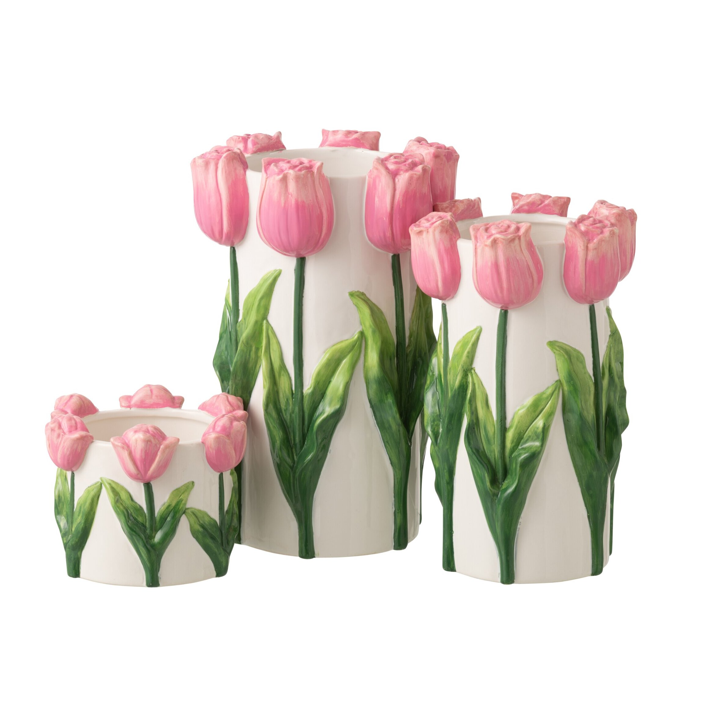 J-Line Cache-pot Tulipe - céramique - blanc/rose clair - large