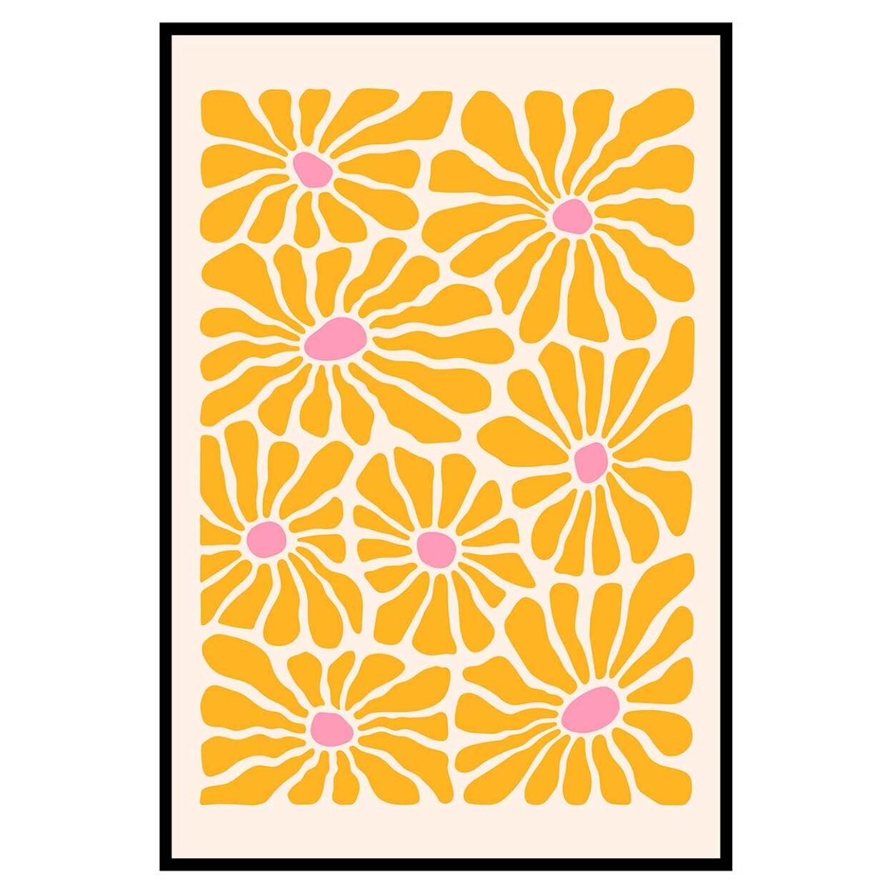 Affiche encadrée fleurs jaunes graphiques Affiche + cadre en métal - Noir