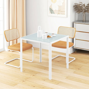 HOMCOM Mesa de Comedor de Cristal, Mesa Cuadrada para 4 Personas con Patas de Metal, para Cocina, Salón, 75x75x75 cm, Blanco