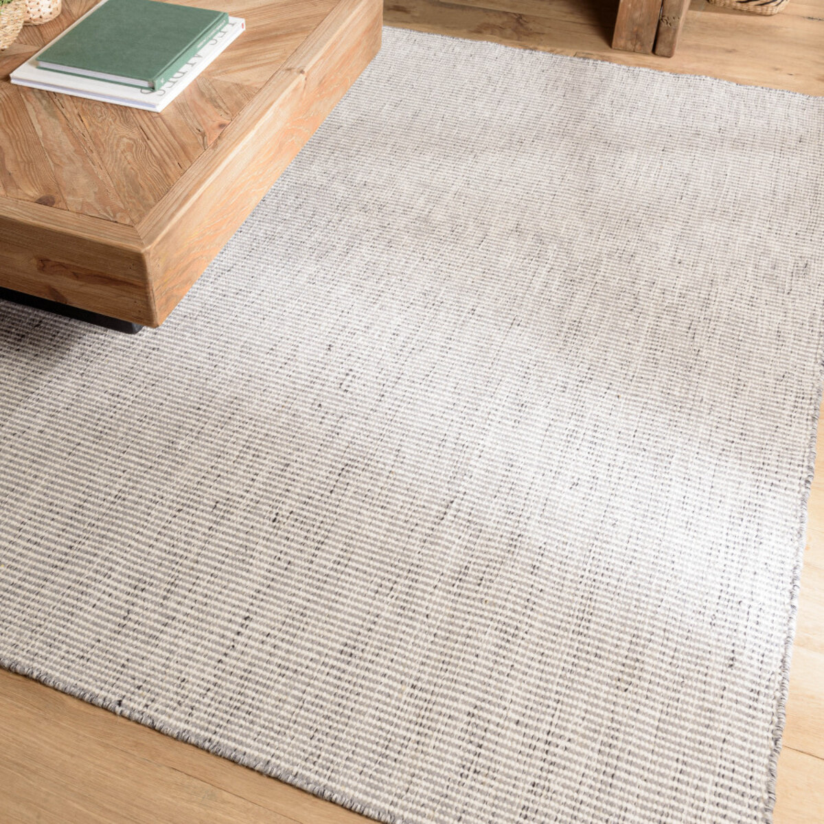 QUENTIN - Tapis rect 200x290cm en laine tissée couleur blanc/gris chiné