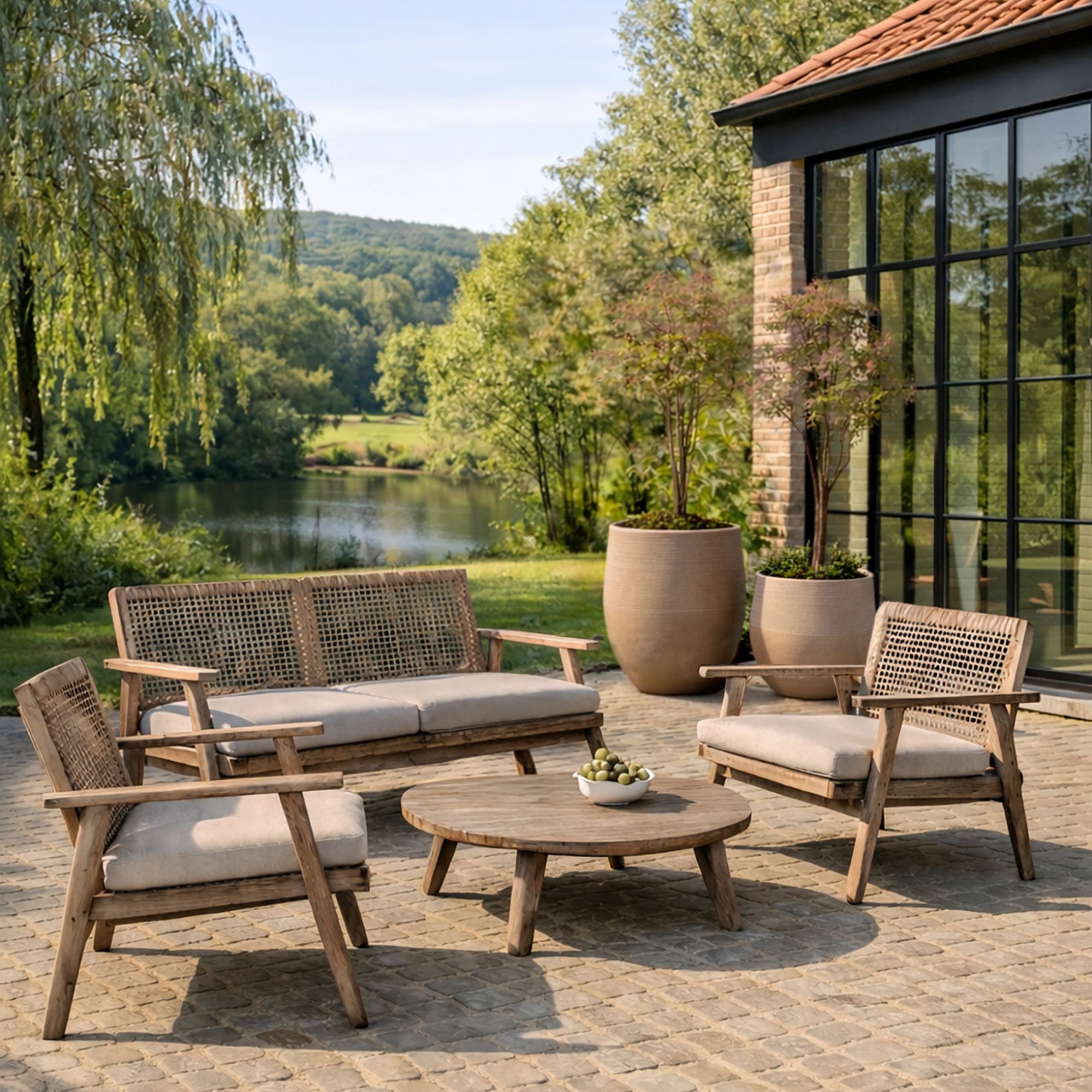 Set de 2 pots ronds bas en fibre d'argile marron 35/49cm COMPORTA